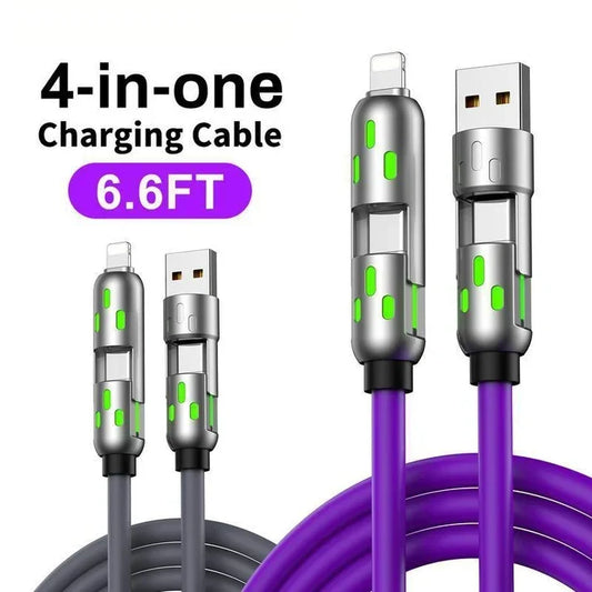 📢📢50% OFF NOW!🔌 ⚡4-in-1 LED Light Up Charging Cable – Multi Interface Fast Charger Cord with Indicator Light, Durable Silicone Charging Wire for iPhone, Type-C & Micro USB Devices🔋