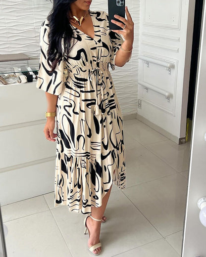 (🔥Free Shipping🔥UP TO 50%% OFF) V-Neck Waist Ink Print Dress