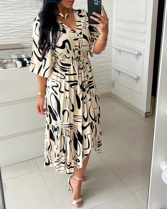 (🔥Free Shipping🔥UP TO 50%% OFF) V-Neck Waist Ink Print Dress