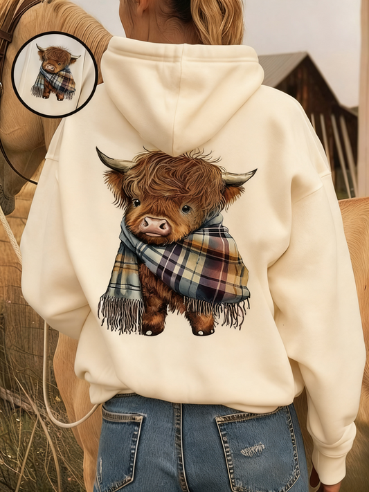 🎄🎅CHRISTMAS NEW 50% OFF!!🎁Cute Highland Cow Cozy Fleece-Lined Hooded Sweatshirt🦬