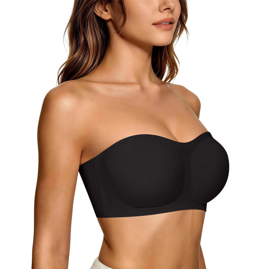 💞Womens Strapless Bras, Push Up Bandeau Bra, Non Slip Wireless Supportive Padded Bras