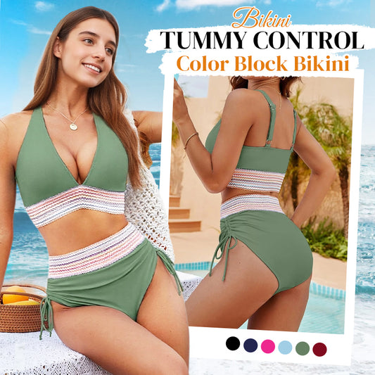 💃Vacation Sale 49% OFF💃High Waisted Tummy Control Color Block Bikini Sets