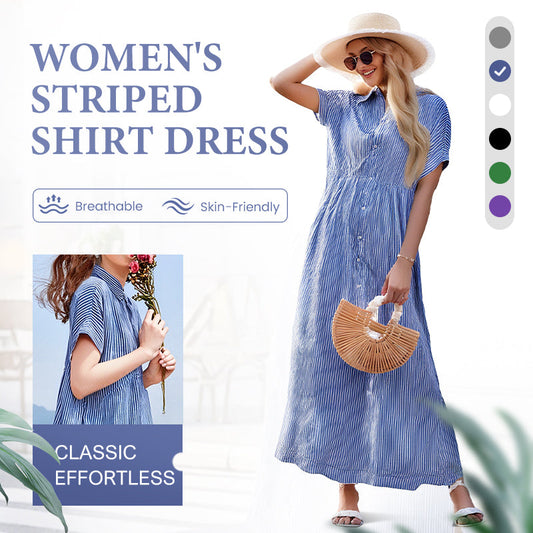 🌸SPRING HOT UP TO 60% OFF💃Striped Lapel Button Down Shirt Dress | With Functional Pockets