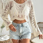 🌺 Women's Floral Embroidered Semi-Sheer Cover Up 🌊 | Cute Long Sleeve Round Neck | Perfect for Beach Vacations & Outdoor Fun! ☀️