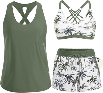⏰2026 SUMMER HOT SALE – 50% OFF! 🔥Women's 3-Piece Swimsuit Tankini Set with Shorts