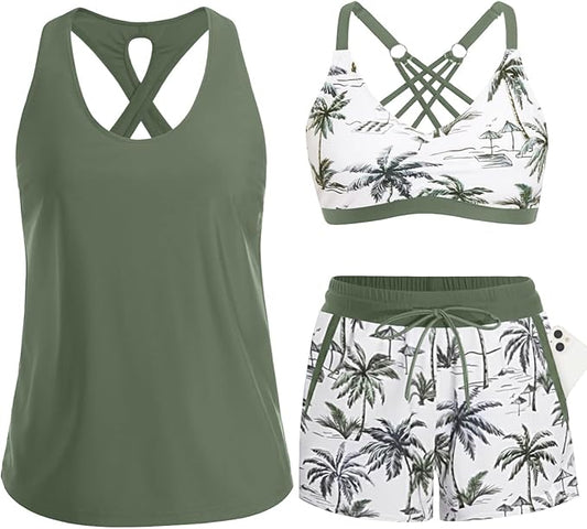 ⏰2026 SUMMER HOT SALE – 50% OFF! 🔥Women's 3-Piece Swimsuit Tankini Set with Shorts