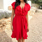 💖MOTHER'S DAY 60% OFF💃Women's Elegant Waist Tie V-Neck Ruffle Dress