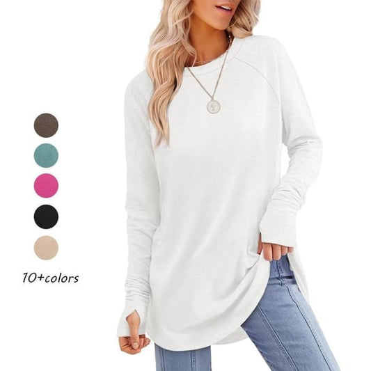 🔥HOT SALE-UP TO 50%  Off🔥Womens Tunic Tops to Wear with Leggings Long Sleeve Thumb Hole Shirts Crew Neck Curved Hem