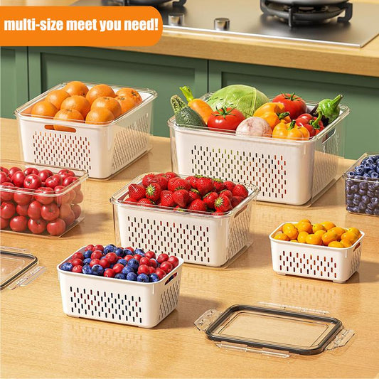 🔥Up to 70% Off🔥Household transparent plastic food storage box-Including drain basket💧
