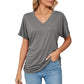 ⏰LIMITED DAYS 50% OFF🌷🔥Womens Short Sleeve V Neck Dolman Tops with Side Shirring Loose Fit Shirts