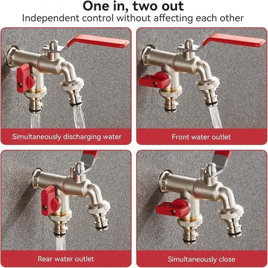 🔥Last Day 49% OFF🔥WRAS Approved Double Outlet Outdoor Tap | Built-In Non-Return Valve & Freeze-Resistant Brass (UKCA/CE)