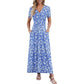 👗2026 Summer Hot Sale 50% OFF🌈 Women's V neck Ankle Length Floral Print Beach Long Flowy  Maxi Dress with Pockets🎀