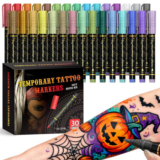 🎁🔥Last day sale 50% OFF🔥Cosmetic Grade Temporary Tattoo Markers for Skin, 10/15 Vibrant Colors Flexible Brush Tip Pens,, High Detail, Face Makeup Halloween, None Toxic, Office Stationery Writing Tool 4