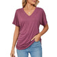 ⏰LIMITED DAYS 50% OFF🌷🔥Womens Short Sleeve V Neck Dolman Tops with Side Shirring Loose Fit Shirts