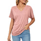 ⏰LIMITED DAYS 50% OFF🌷🔥Womens Short Sleeve V Neck Dolman Tops with Side Shirring Loose Fit Shirts