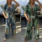 🔥Women's Summer Fashion Leaf Print Plus Size Bodysuit with Elastic Waist