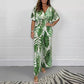 🔥Women's Summer Fashion Leaf Print Plus Size Bodysuit with Elastic Waist
