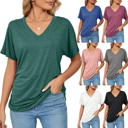 ⏰LIMITED DAYS 50% OFF🌷🔥Womens Short Sleeve V Neck Dolman Tops with Side Shirring Loose Fit Shirts