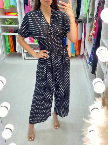 🔥2025 Hot SALE 50% OFF🔥 Polka Dot Printed Elastic Waist Jumpsuit