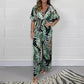 🔥Women's Summer Fashion Leaf Print Plus Size Bodysuit with Elastic Waist