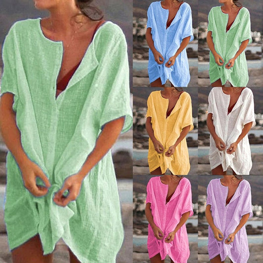 🔥🔥Buy 1 Get 1 Free🔥🔥Summer Polyester Loose Short Dresses  Casual Women's  shirt