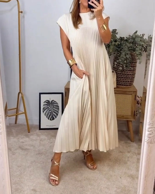 🌹Mother's Day Promotion 🎁Sleeveless Pleated Simple Solid Color Dress