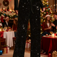 💖LAST DAY SALE 50% OFF💃Women's Sequin Sparkle Wide Leg Pants with Elastic Waistband