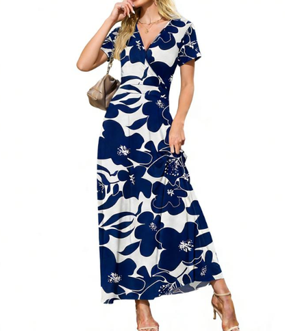 👗2026 Summer Hot Sale 50% OFF🌈 Women's V neck Ankle Length Floral Print Beach Long Flowy  Maxi Dress with Pockets🎀