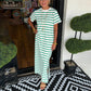 🔥Summer Is Coming🔥Round Neck Slit Hem Striped Maxi Dress
