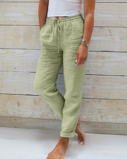 📢📢Last Day 70% OFF !!!⏰Women's  Elastic Waist Cotton Linen Wide Leg Pants👖