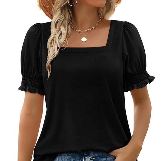 ⏳ Limited time 50% off!😍 Buy More Save More ✨Women's Casual Square Neck Smocked Sleeve T-Shirt