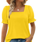 ⏳ Limited time 50% off!😍 Buy More Save More ✨Women's Casual Square Neck Smocked Sleeve T-Shirt