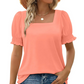 ⏳ Limited time 50% off!😍 Buy More Save More ✨Women's Casual Square Neck Smocked Sleeve T-Shirt