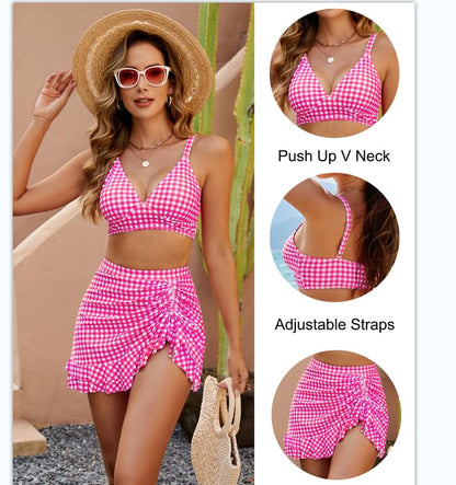 🔥Last Day Special Price £14.99!!!!💥-👙Gingham High Waisted Tummy Control Bikini Sets
