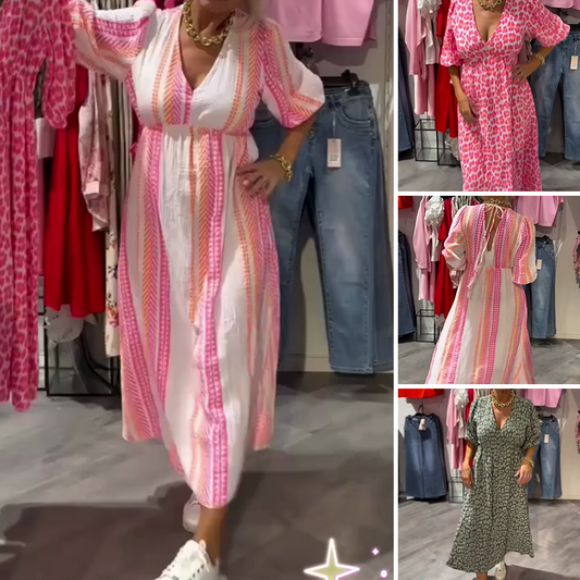 🎉Last Day Promotion 50% OFF💃Women's V-Neck Printed Plus-Size Dress