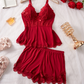 💕LAST DAY SPECIAL PRICE: ￡10.99!!💕Lace Trimmed V-Neck Camisole & Shorts Sleepwear Set