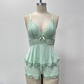 💕LAST DAY SPECIAL PRICE: ￡10.99!!💕Lace Trimmed V-Neck Camisole & Shorts Sleepwear Set