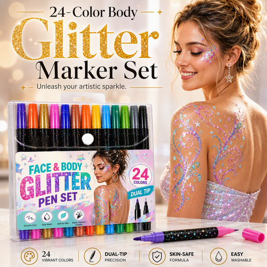 📢Christmas Sale 50% OFF !!⏰24-Color Face & Body Glitter Marker Set with Dual Tips