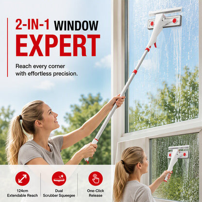 💥Limited-Time Sales - 50% OFF😍2-in-1 Extendable Window Squeegee & Scrubber Brush