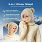 🎉🎁70% OFF!!!-Ready for Winter!!!❄️✨Women 3-in-1 Knitted Balaclava Hat, Fleece Lined Warm Hood Beanie with Scarf & Face Mask, Pom Pom Winter Hat for Outdoor Skiing🧣