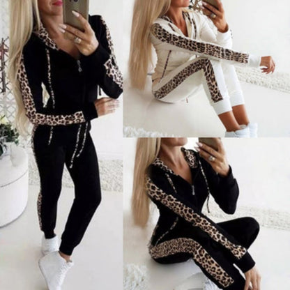 ⏰ Seasonal changeover sale: 50% off – quality at half the price! ✨Women's Leopard Print Long Sleeve Zipper Sweatshirt and Pants Set