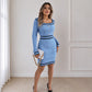 🔥Limited time offer✨Women's Elegant Square Neck Knit Bodycon Dress