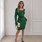 🔥Limited time offer✨Women's Elegant Square Neck Knit Bodycon Dress