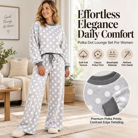 🍂  Classic Polka Dot Print, Relaxed Wide Leg | Women's Sweatshirt & Wide-Leg Pants Matching Set